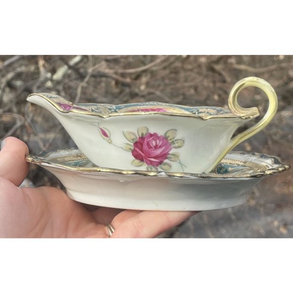 Antique Porcelain Hand Painted Gilt Mayonnaise Sauce Dish w Underplate Victorian - Picture 9 of 16